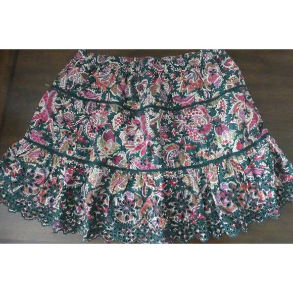 Jennifer & Grace Floral Eyelet Skirt Size M Tiered Embroidered Boho Cotton - Picture 1 of 6